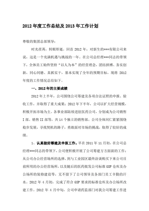 2012年度工作总结及2013年工作计划