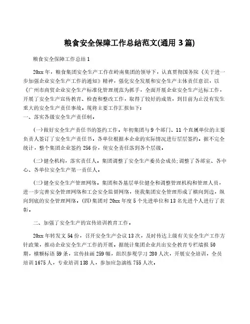 粮食安全保障工作总结范文(通用3篇)