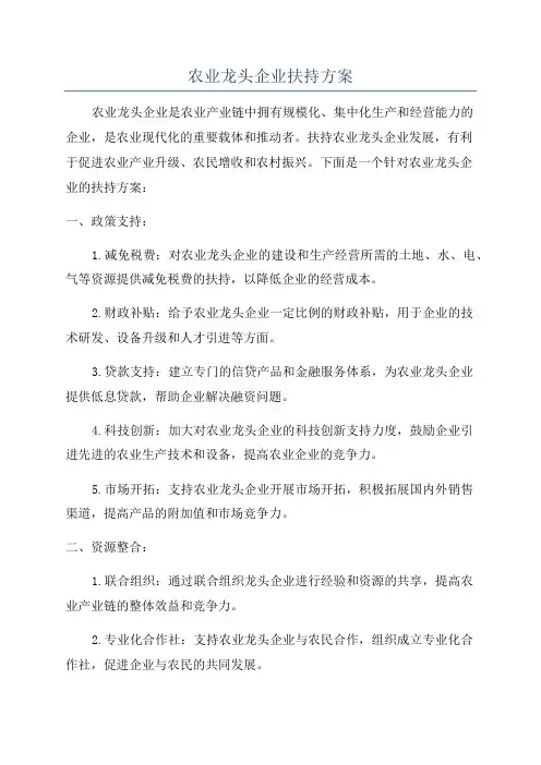 农业龙头企业扶持方案
