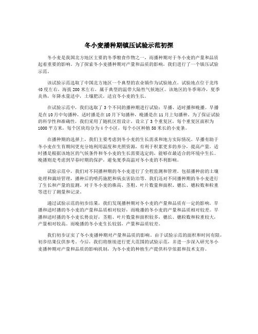 冬小麦播种期镇压试验示范初探