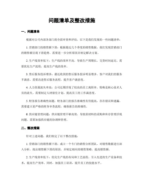 问题清单及整改措施