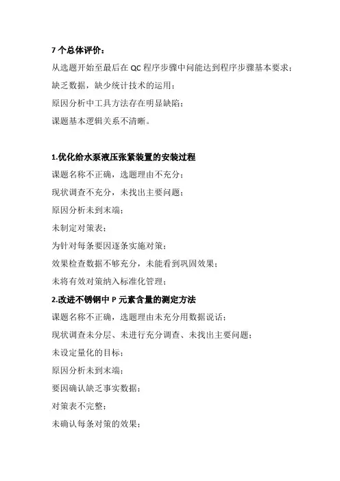 QC课题问题评价