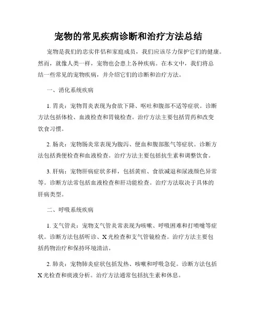 宠物的常见疾病诊断和治疗方法总结