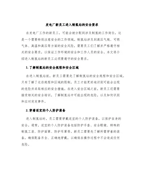 发电厂新员工进入制氢站的安全要求