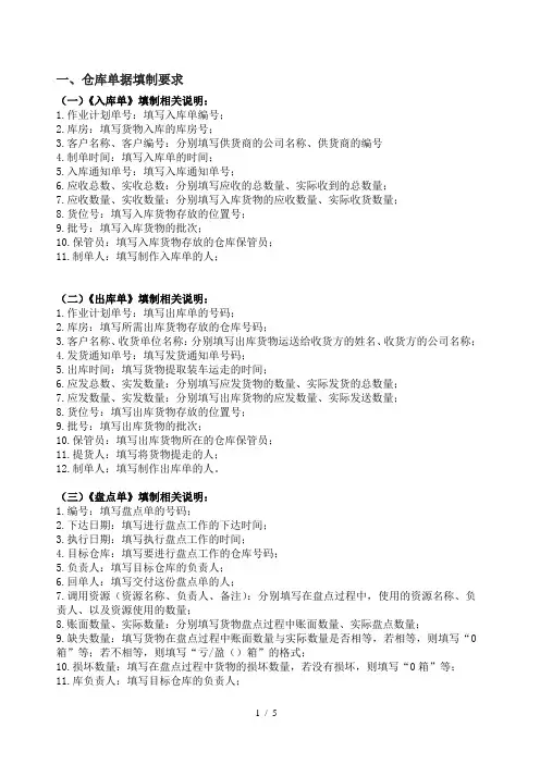 仓库单据模板与填写说明：入库单、出库单、盘点单、移库单
