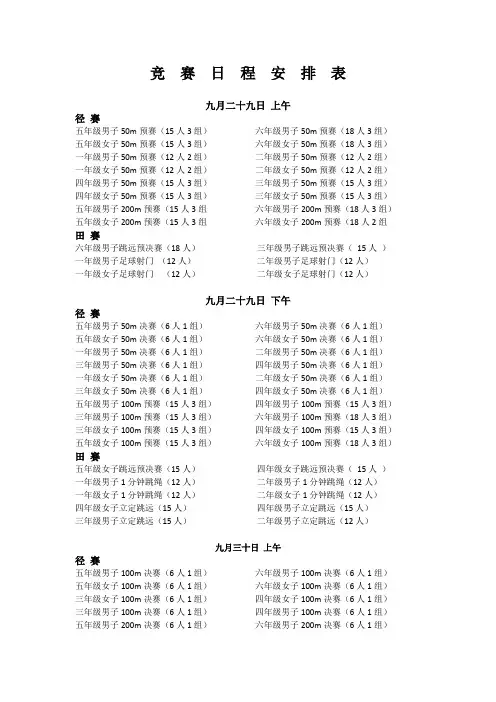 2018竞  赛  日  程  安  排  表