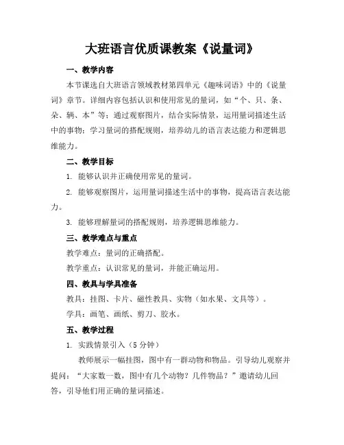 大班语言优质课教案《说量词》