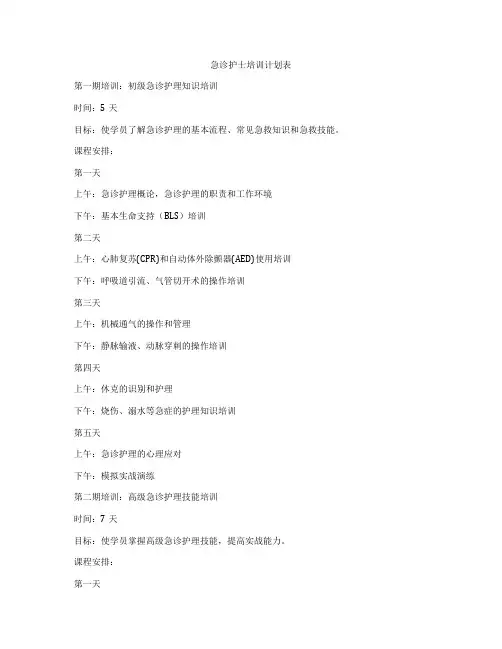 急诊护士培训计划表