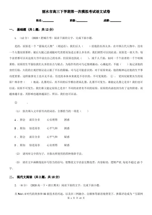 丽水市高三下学期第一次模拟考试语文试卷