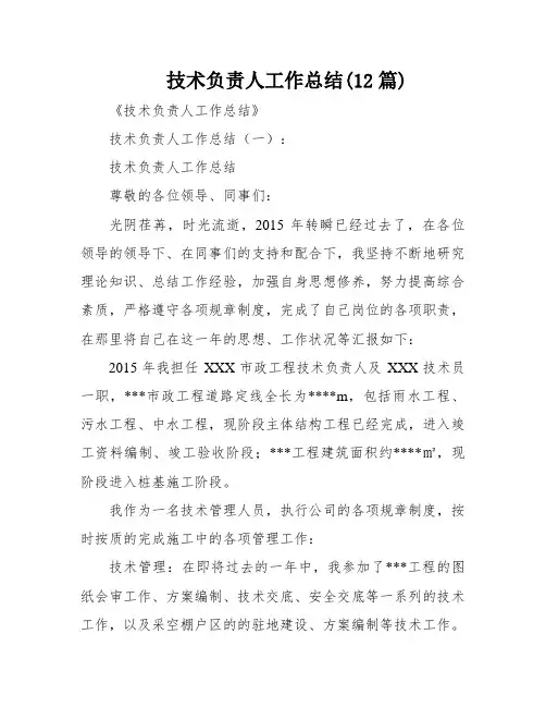 技术负责人工作总结(12篇)