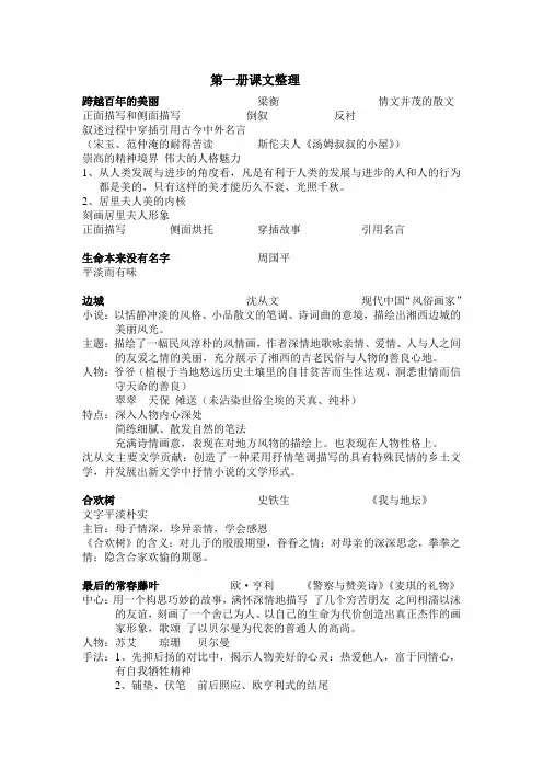 高中语文第一册语文学科课文整理