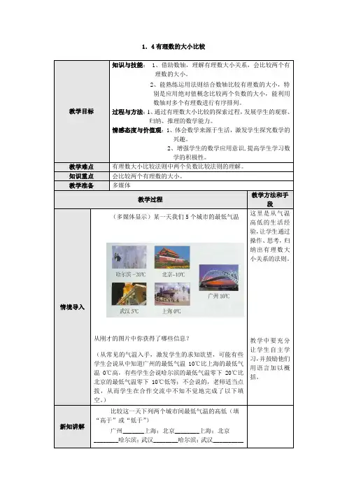 初中数学精品教案：有理数大小的比较(2)