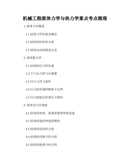 机械工程流体力学与热力学重点考点梳理