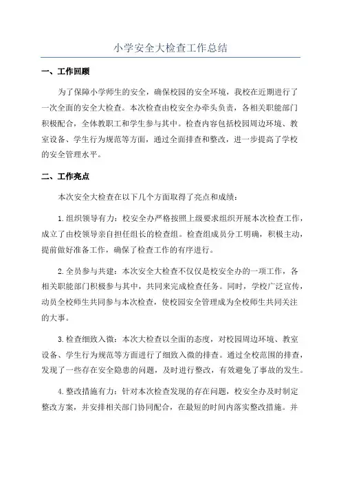小学安全大检查工作总结