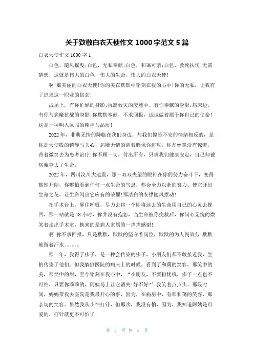 关于致敬白衣天使作文1000字范文5篇