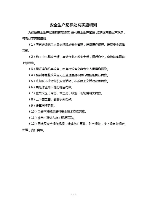 安全生产纪律处罚实施细则
