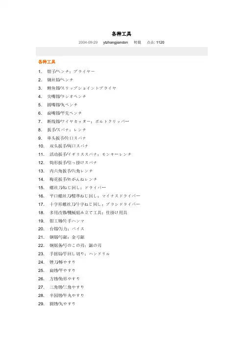 机械工具日语名称