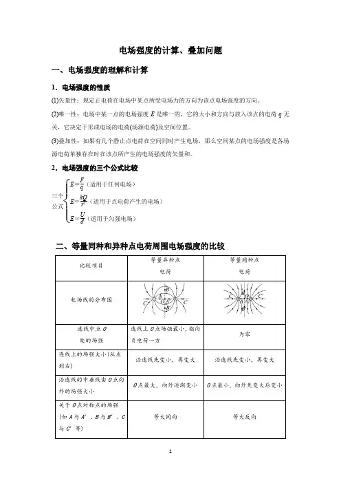 2023高考物理专题冲刺训练--电场力的性质(二)--电场强度的计算、叠加问题