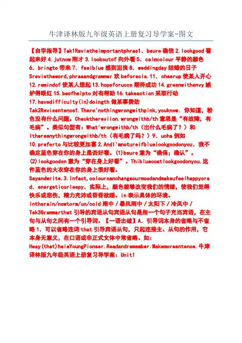 牛津译林版九年级英语上册复习导学案-图文