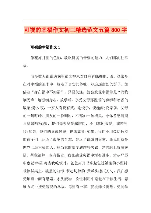 可视的幸福作文初三精选范文五篇800字