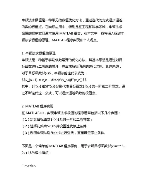 牛顿法求极值 matlab程序