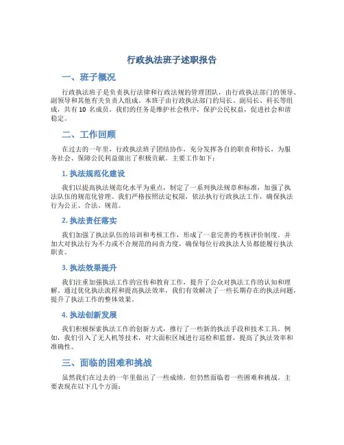 行政执法班子述职报告