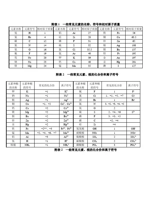 化学常见元素的名称、符号和相对原子质量