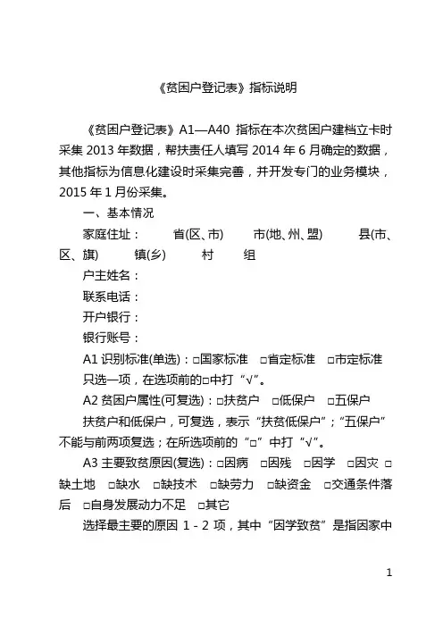 《贫困户登记表》指标说明