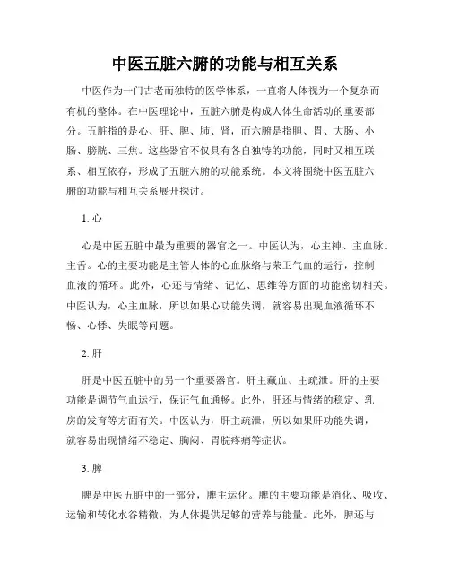 中医五脏六腑的功能与相互关系