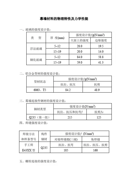 幕墙材料的物理特性及力学性能