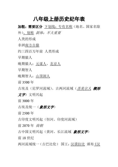 鲁教版八年级上册历史纪年表