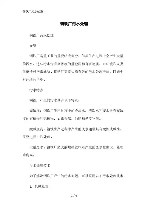 钢铁厂污水处理精简版