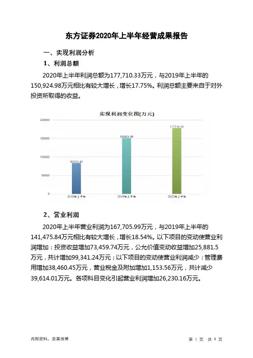 东方证券2020年上半年经营成果报告