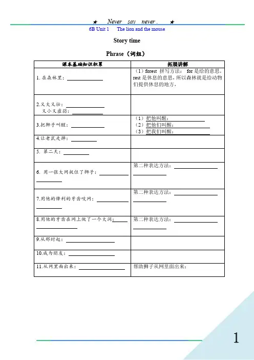 六年级下册英语知识素材  unit1 The lion and the mouse课文中难点整理及习题  译林版(三起)