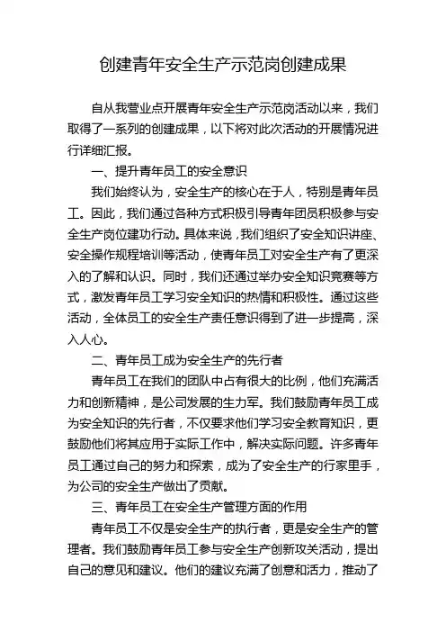 创建青年安全生产示范岗创建成果