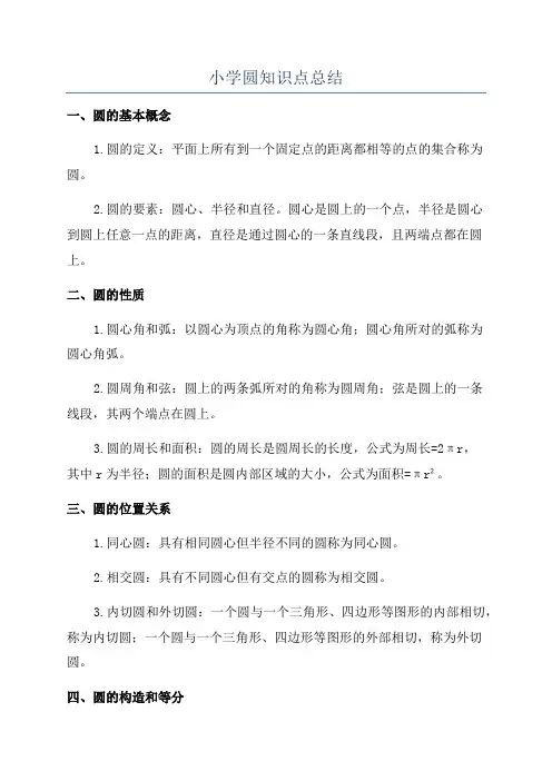 小学圆知识点总结