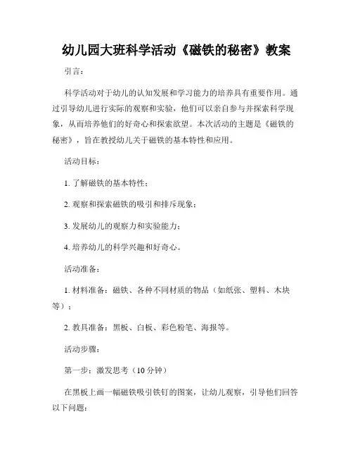 幼儿园大班科学活动《磁铁的秘密》教案