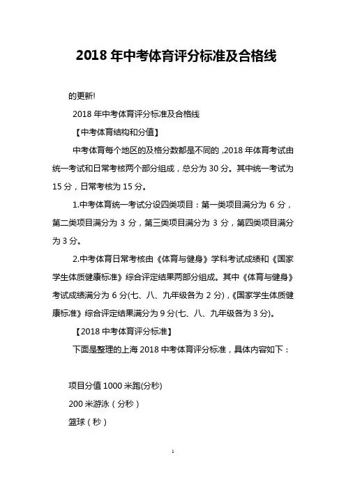 2018年中考体育评分标准及合格线