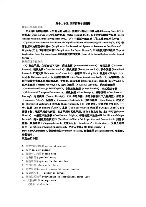 12 商务翻译实务-第十二单元-国际商务单证翻译