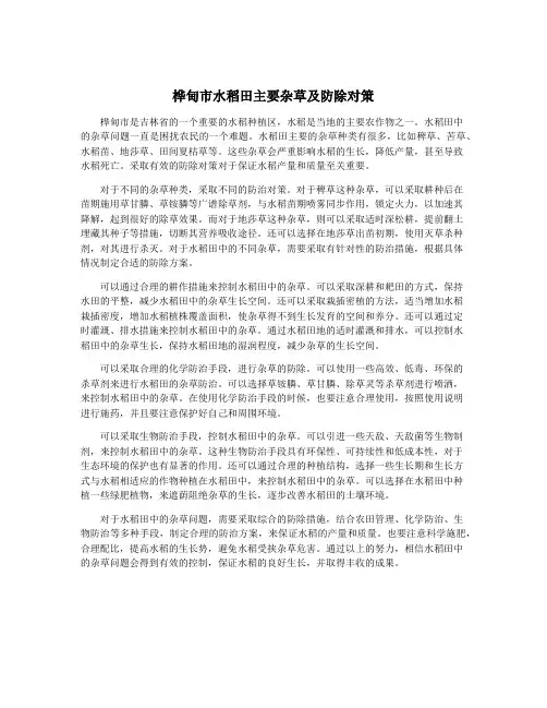 桦甸市水稻田主要杂草及防除对策