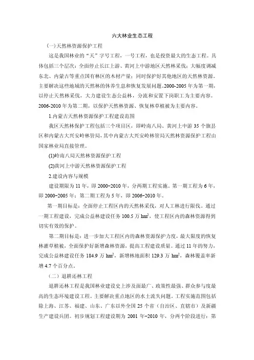 我国六大林业生态工程