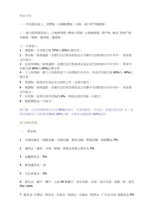 税收分成及地方税收明细