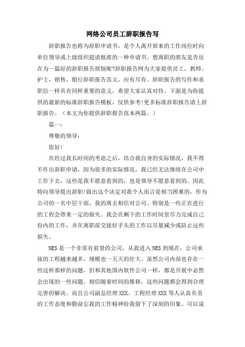 网络公司员工辞职报告写