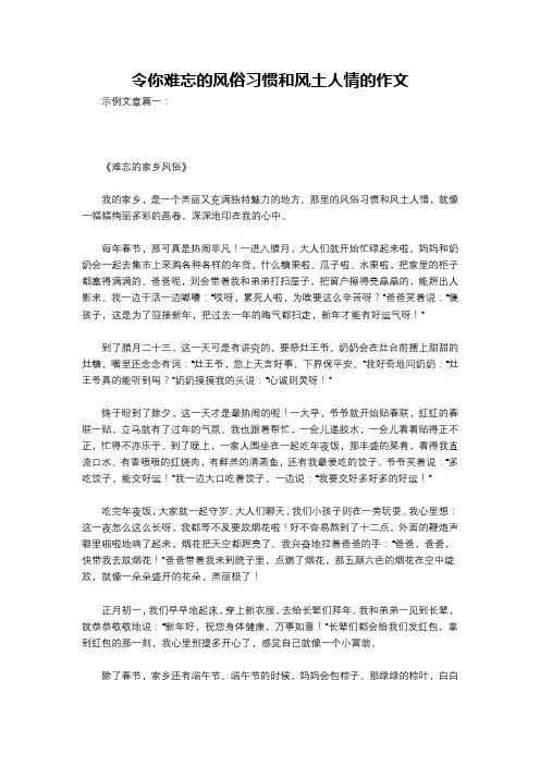 令你难忘的风俗习惯和风土人情的作文