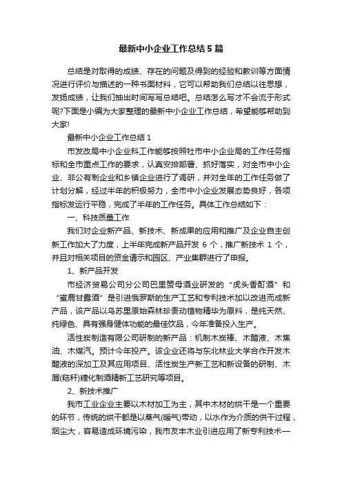 最新中小企业工作总结5篇