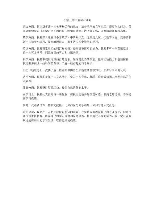 小学升初中前学习计划