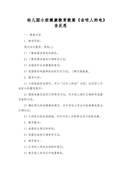 幼儿园小班健康教育教案《会咬人的电》含反思