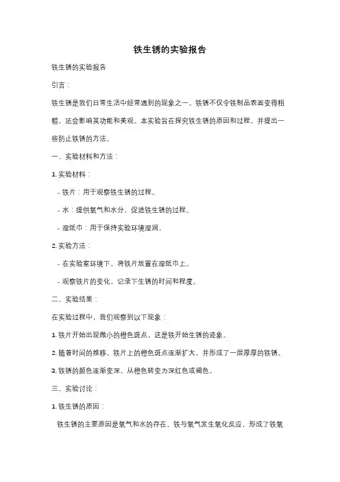 铁生锈的实验报告