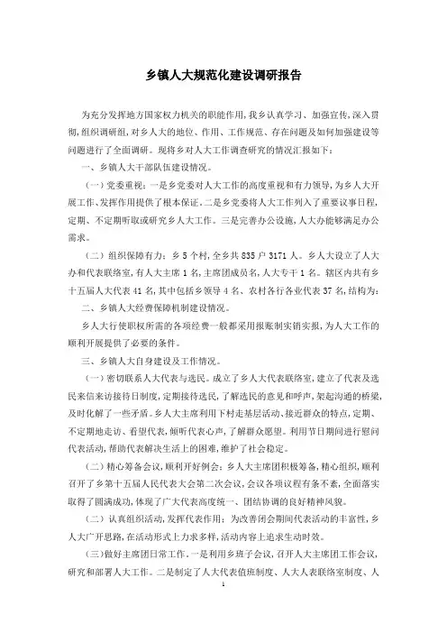 乡镇人大规范化建设调研报告