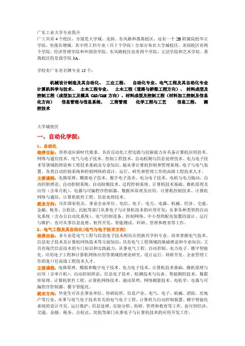 广东工业大学(大学城)各学院专业简介